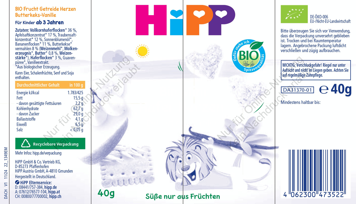 HiPP Organic Mini Oat Hearts Butter Biscuit Vanilla (40g)