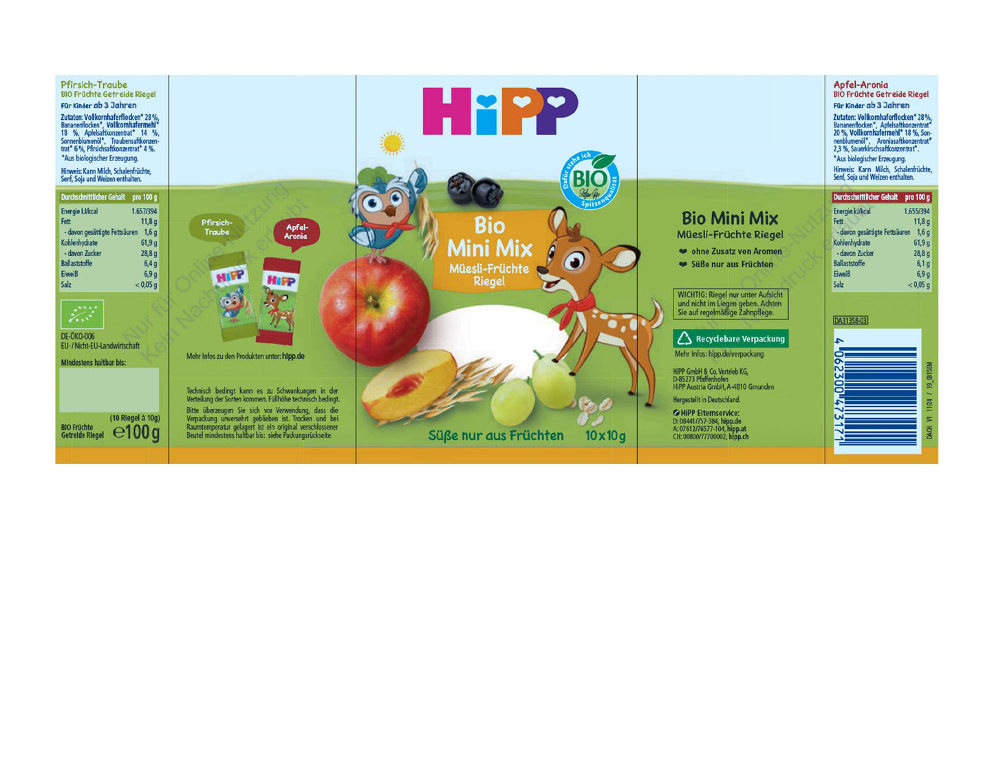 HiPP Organic Mini Mix Muesli Fruit Bars (100g)
