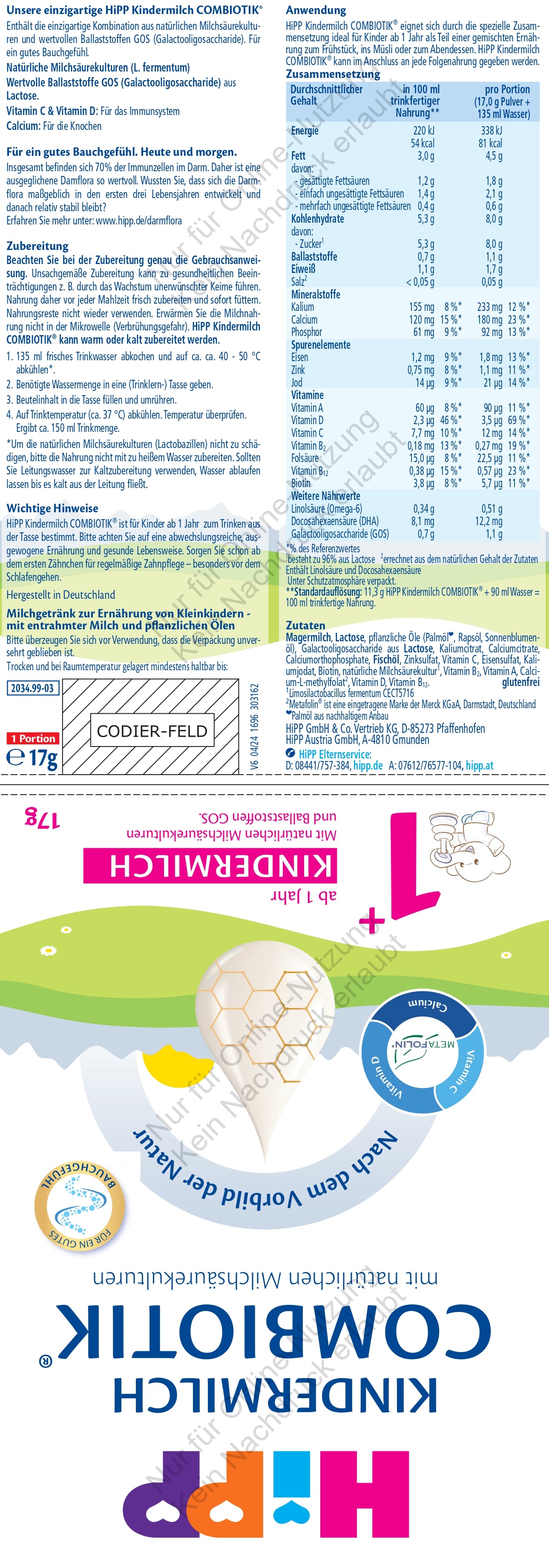 HiPP Kindermilch COMBIOTIK® 1+ (20 Portionsbeutel)
