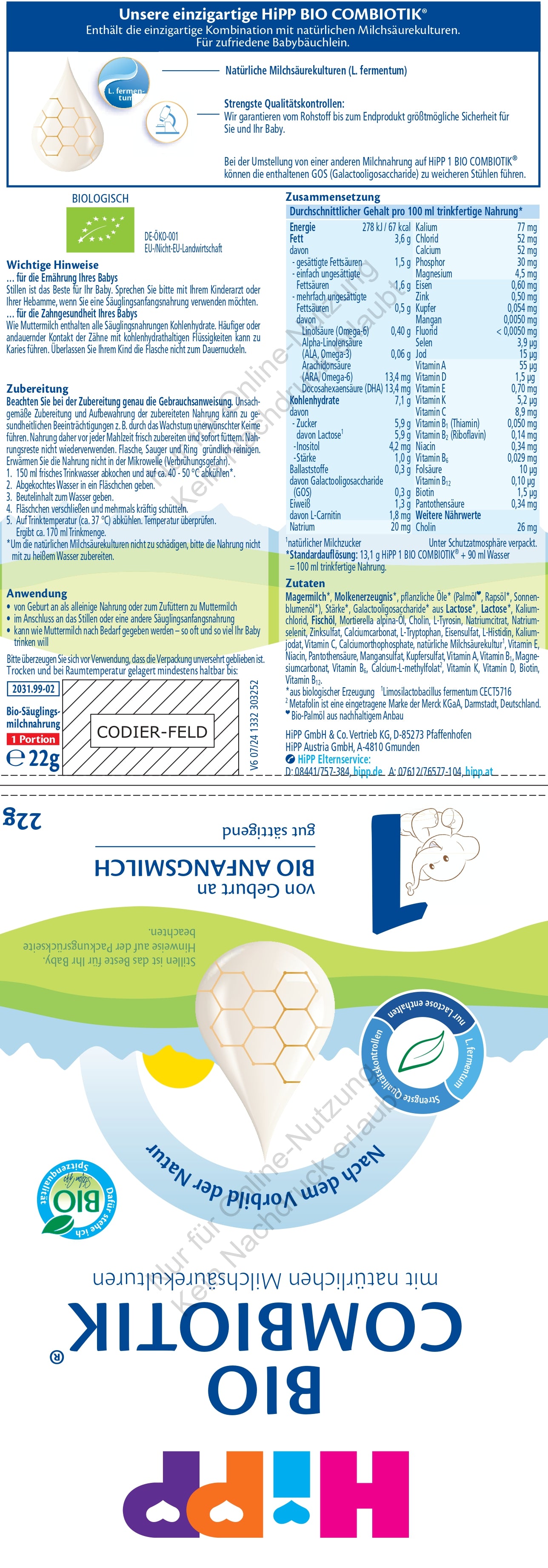 HiPP 1 BIO COMBIOTIK® (20 Portionsbeutel)