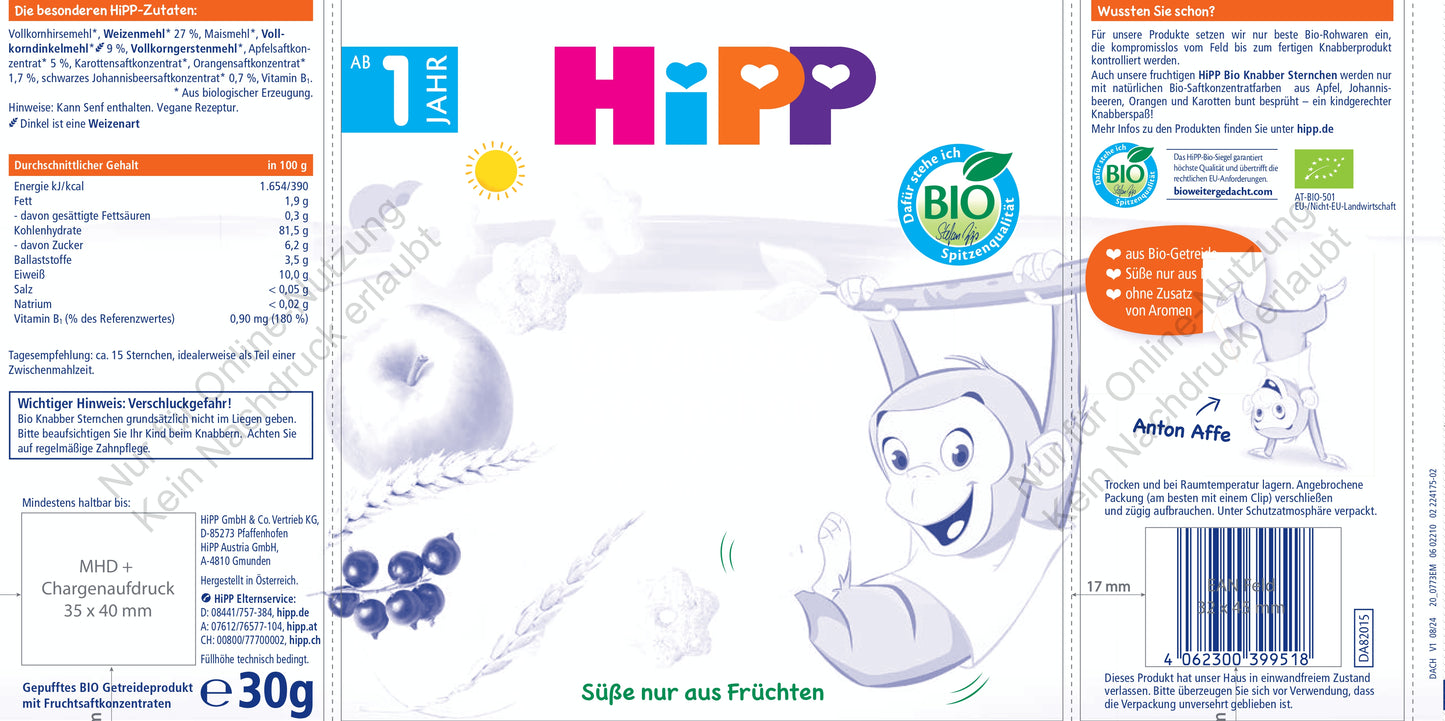 HiPP Organic Star Snacks Apple, Orange and Currant (30g)