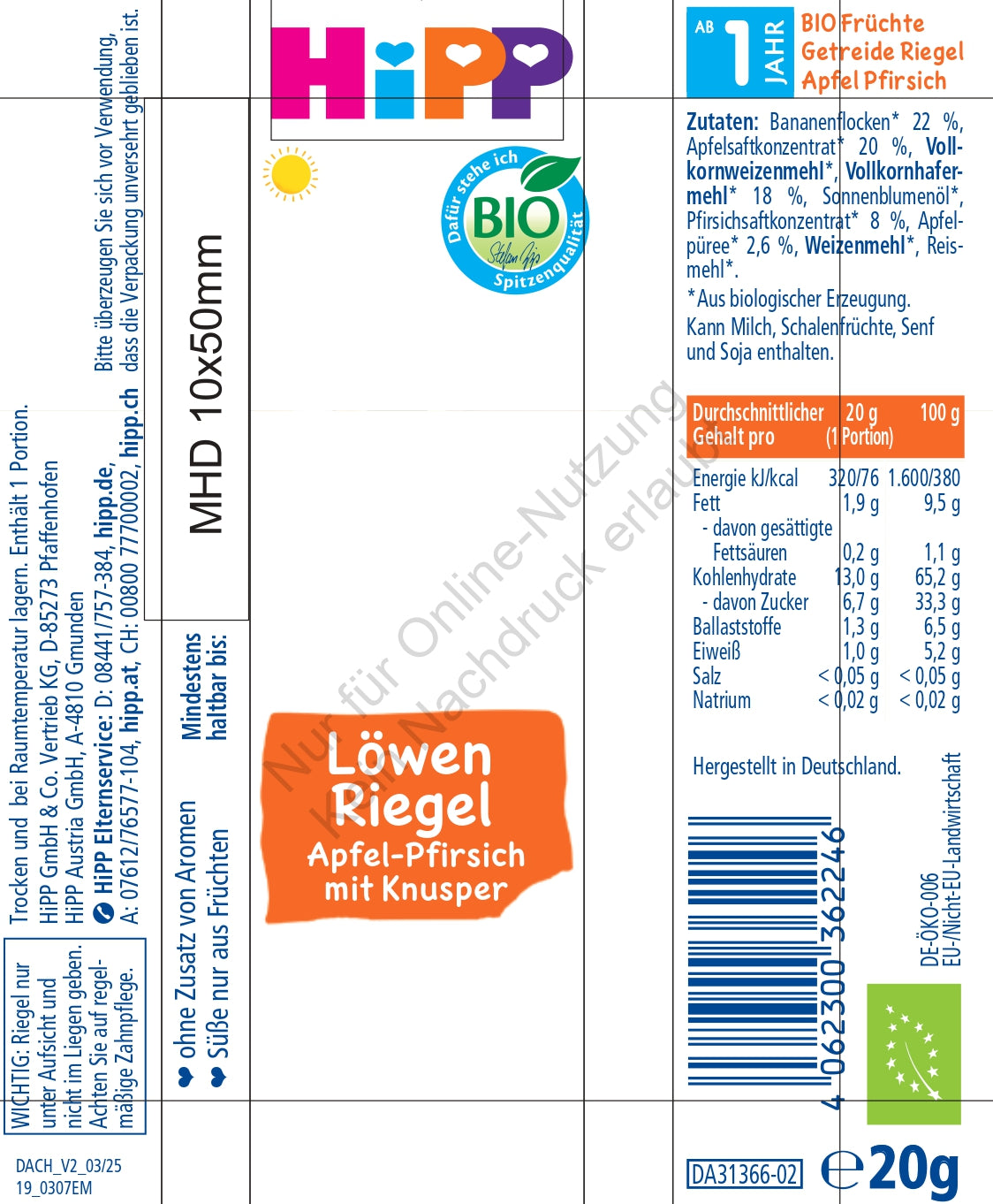 HiPP Lion bar apple-peach with crunch (20g)