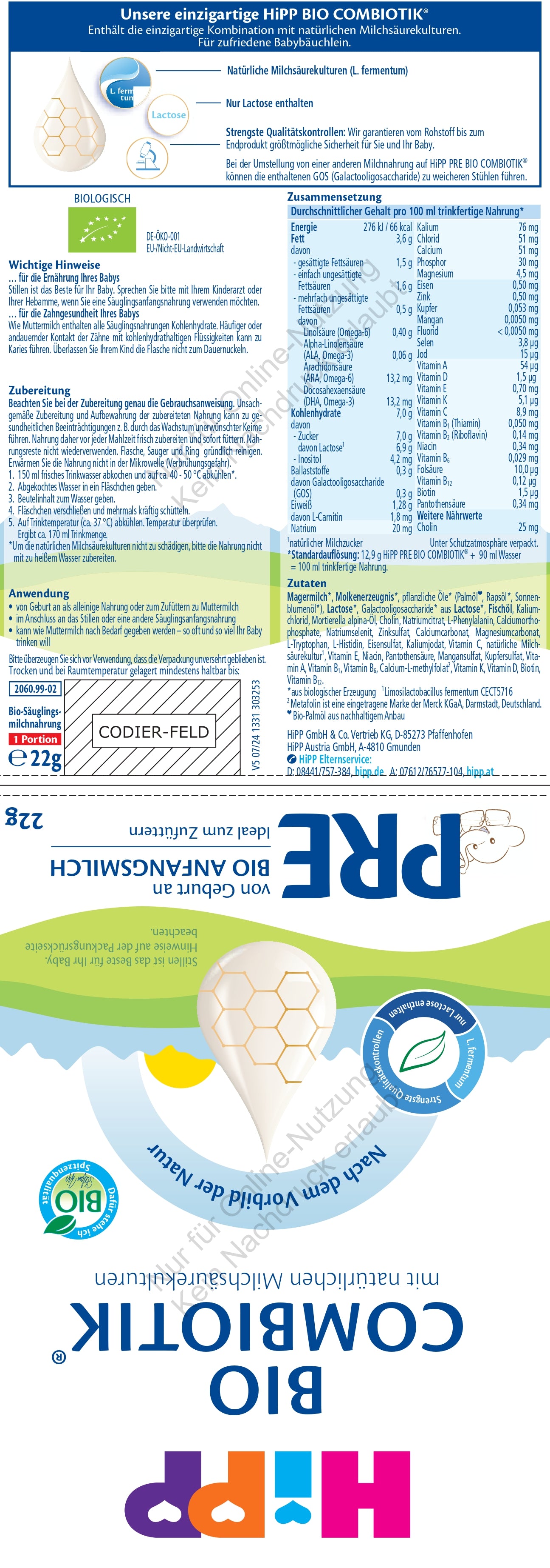 HiPP PRE BIO COMBIOTIK® (20 Portionsbeutel)