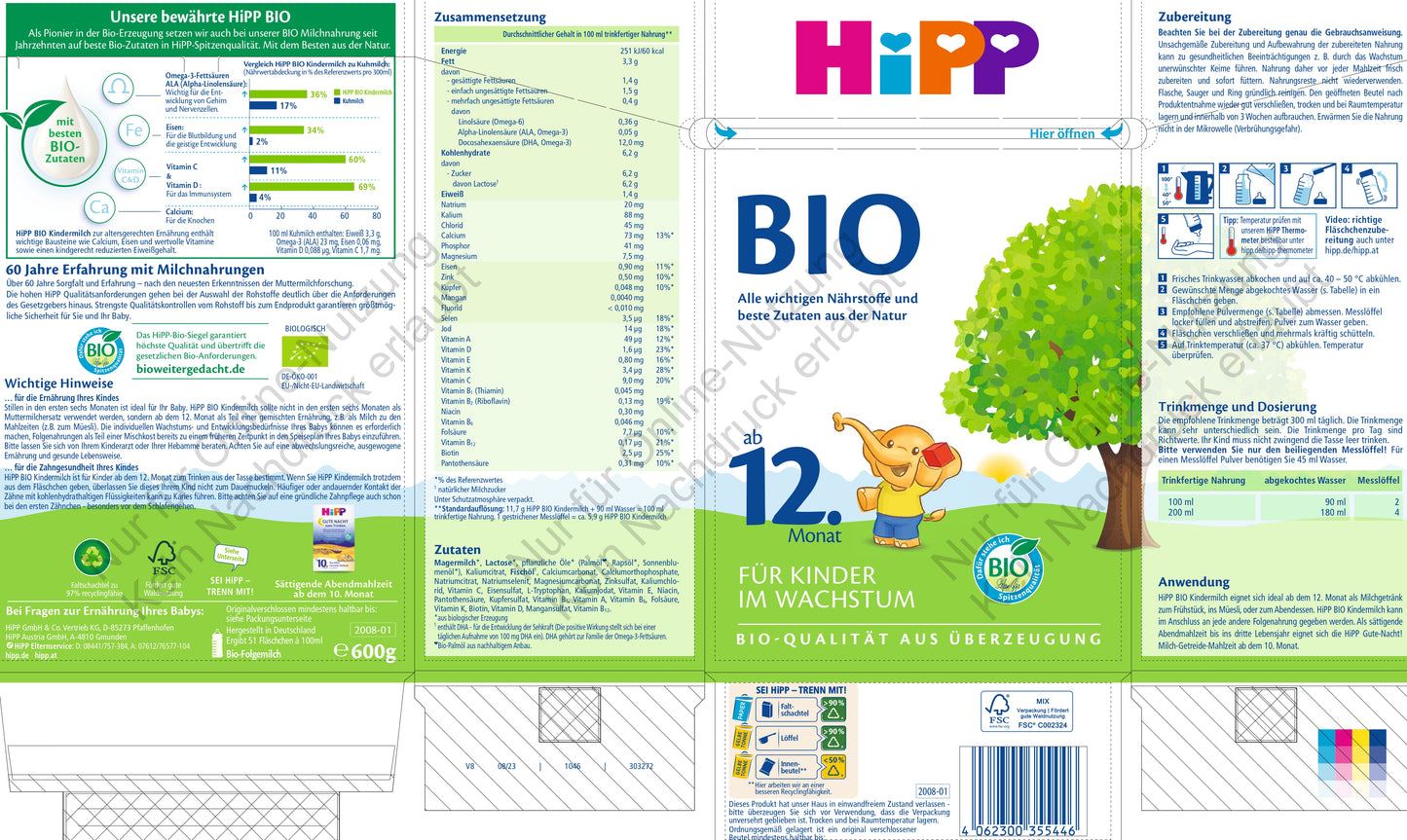HiPP BIO KINDERMILCH 12M(600g)