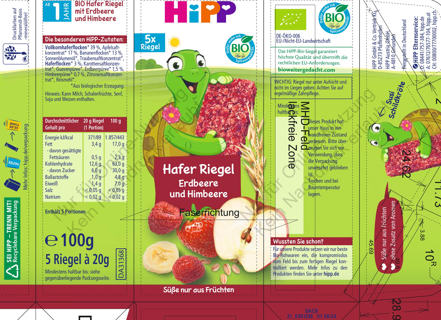 HiPP Turtle Oat Bar Strawberry and Raspberry (5x20g)
