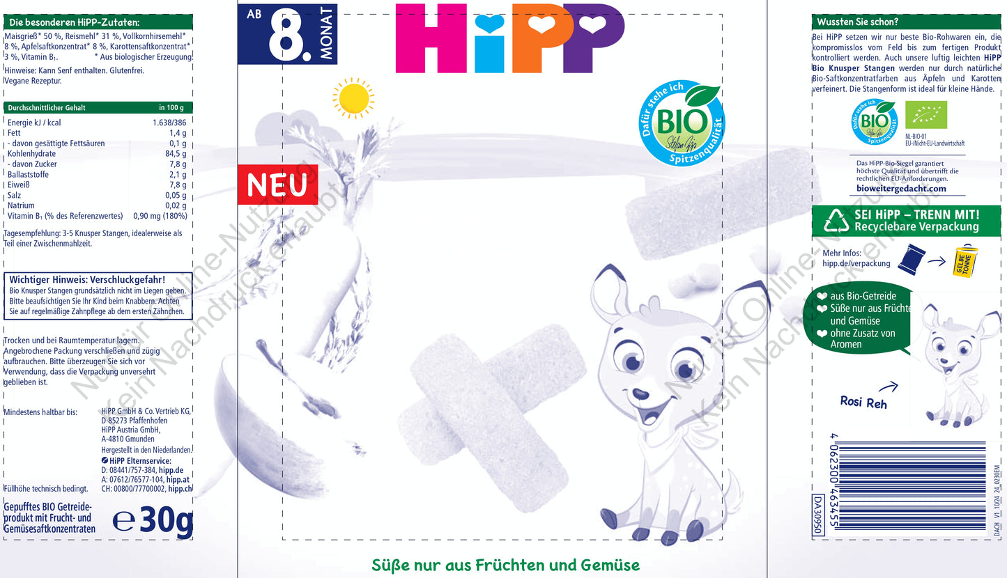 HiPP Organic Crispy Apple Carrot Sticks (30g)