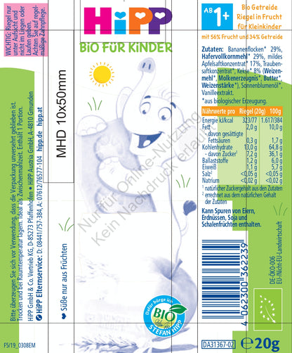 HiPP Elephant Muesli Bar Butter Biscuit in Apple-Vanilla (20g)