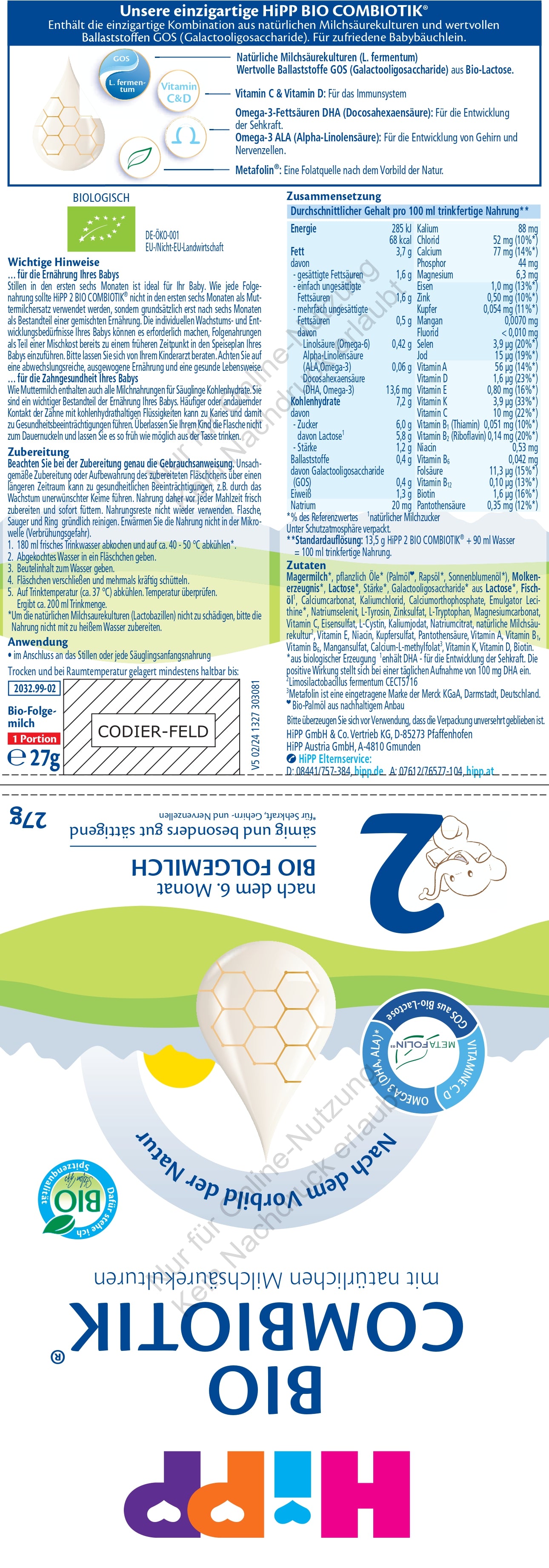 HiPP 2 BIO COMBIOTIK® (20 Portionsbeutel)