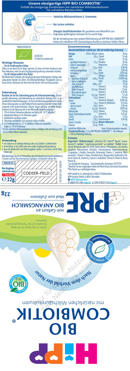 HiPP PRE BIO COMBIOTIK® (20 Portionsbeutel)